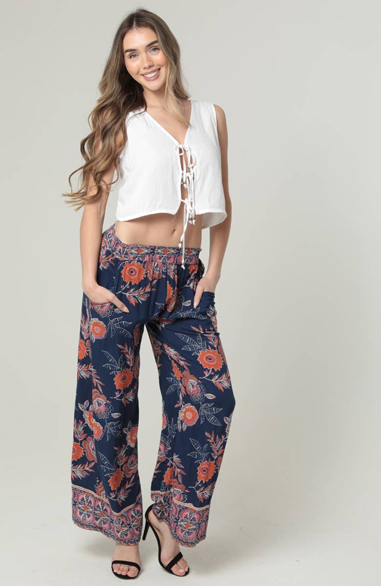 PRINTED WIDE LEG PANTS