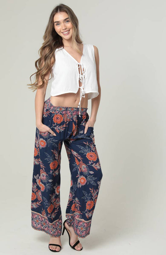 PRINTED WIDE LEG PANTS