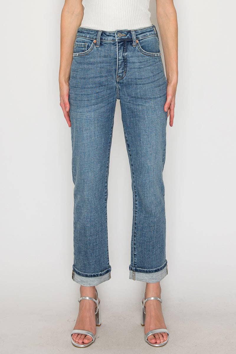 TUMMY CONTROL HIGH RISE STRETCH STRAIGHT W/ SINGLE CUFF JEAN
