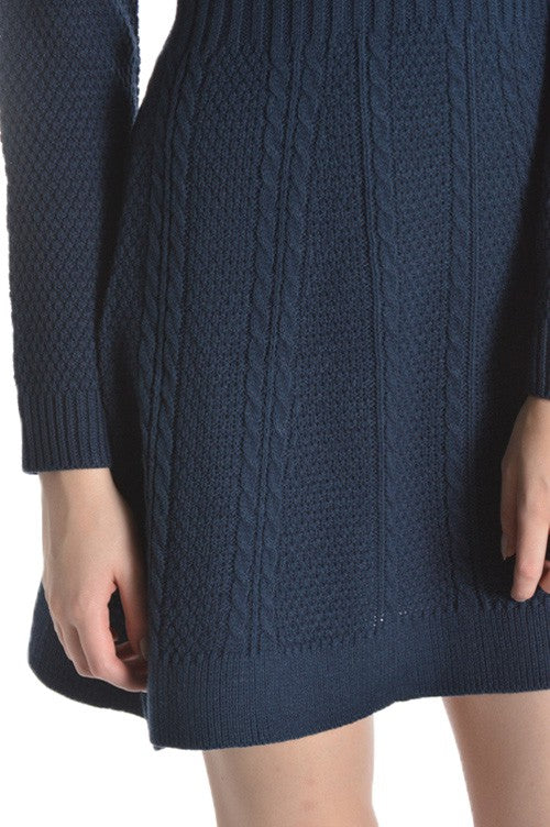Flared Cable Knit Sweater Dress