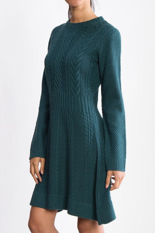 Flared Cable Knit Sweater Dress