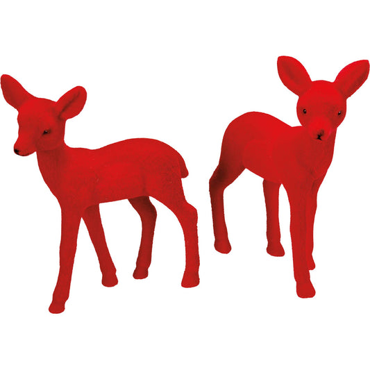 Red Flocked Deer Sitter Set