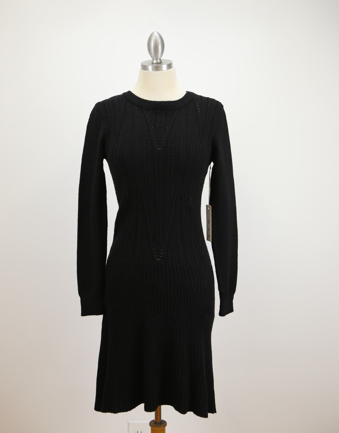 Cable and Ribbed Knit Stretch Sweater Dress
