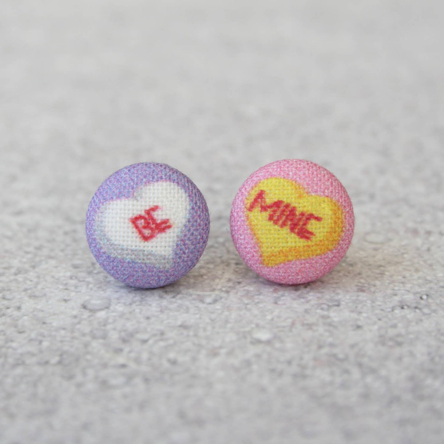 Be Mine Heart Fabric Button Earrings