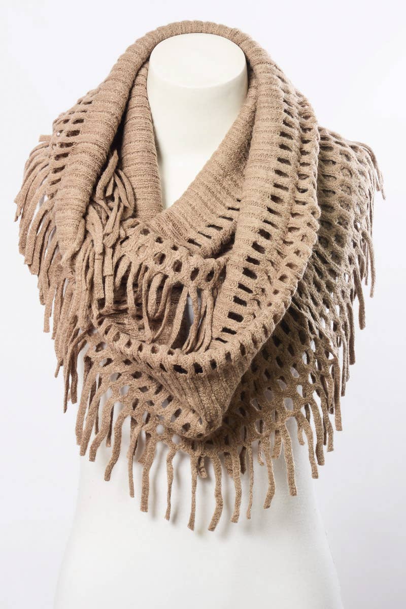 Tassel Fringe Knit Infinity Scarf