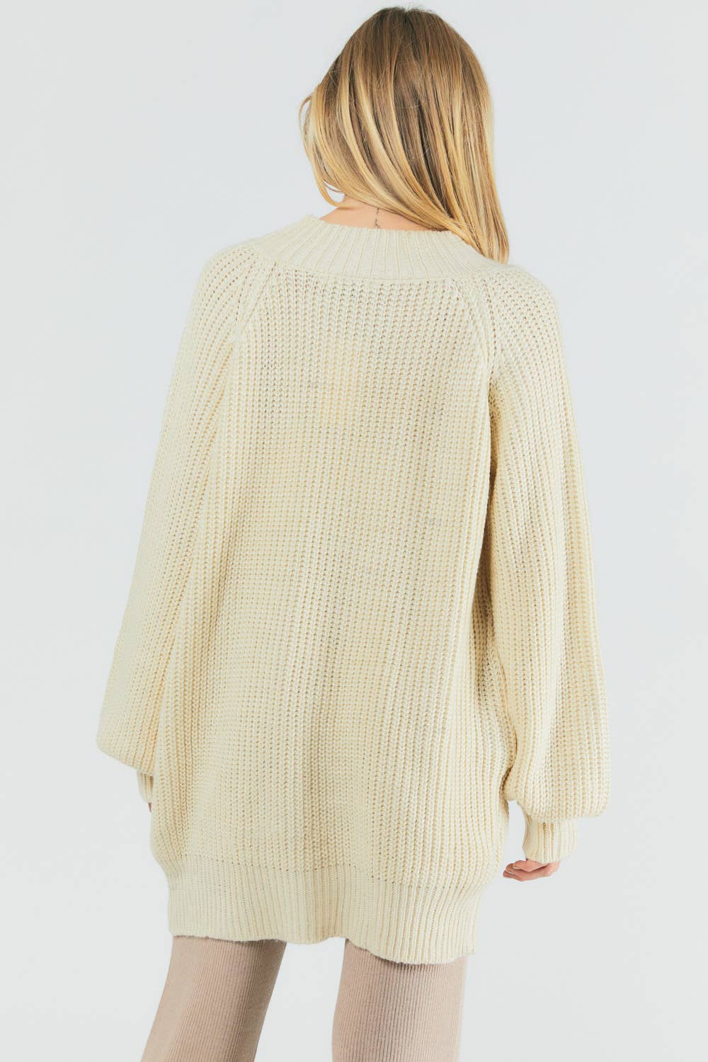 Button Detail Tunic Sweater w/Pockets