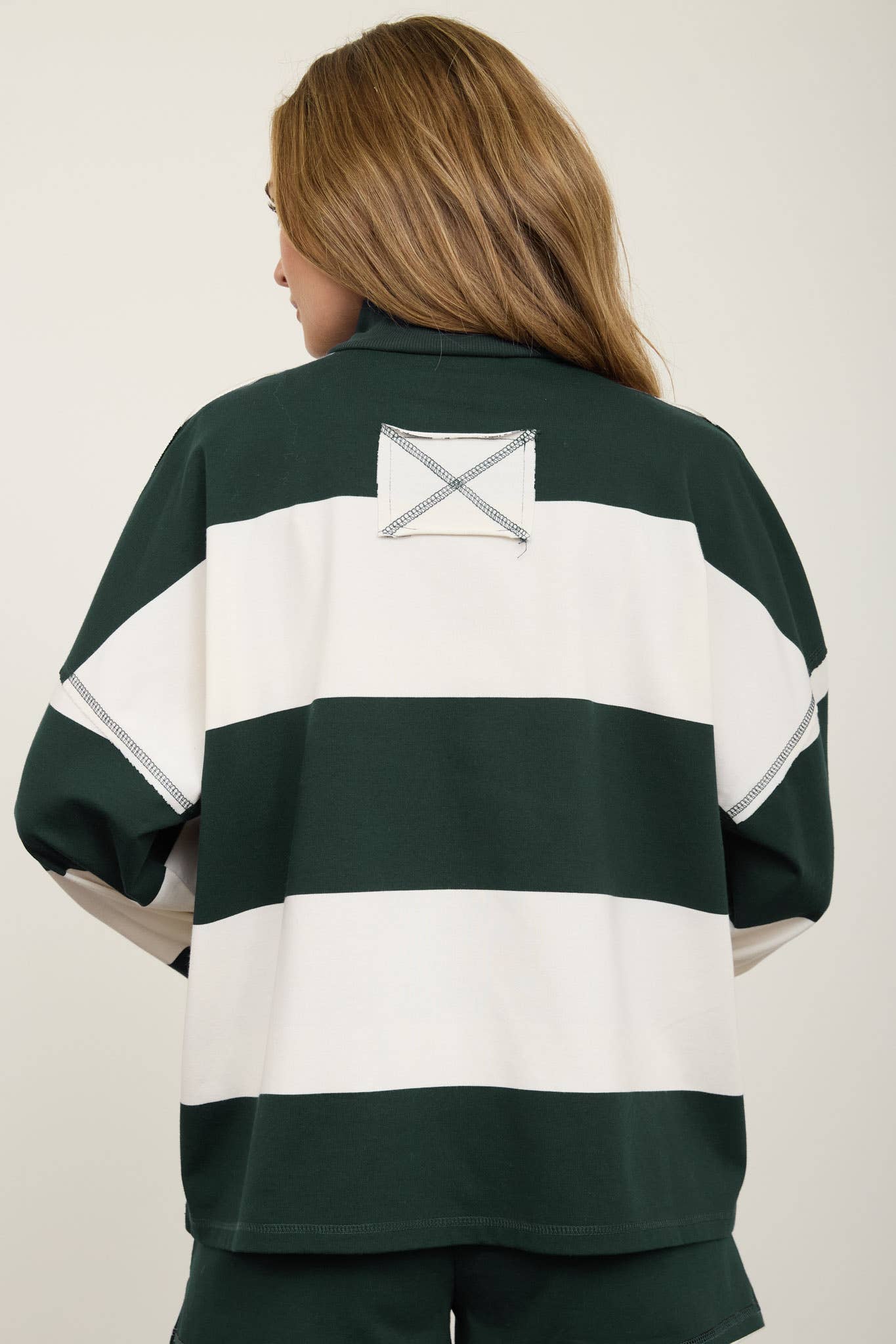 WIDE STRIPE HALF ZIP LONG SLEEVE KNIT TOP