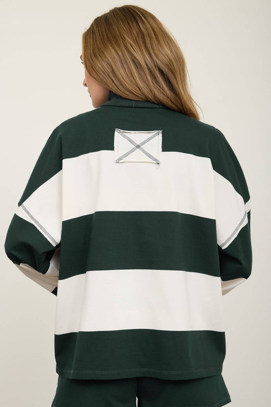 WIDE STRIPE HALF ZIP LONG SLEEVE KNIT TOP
