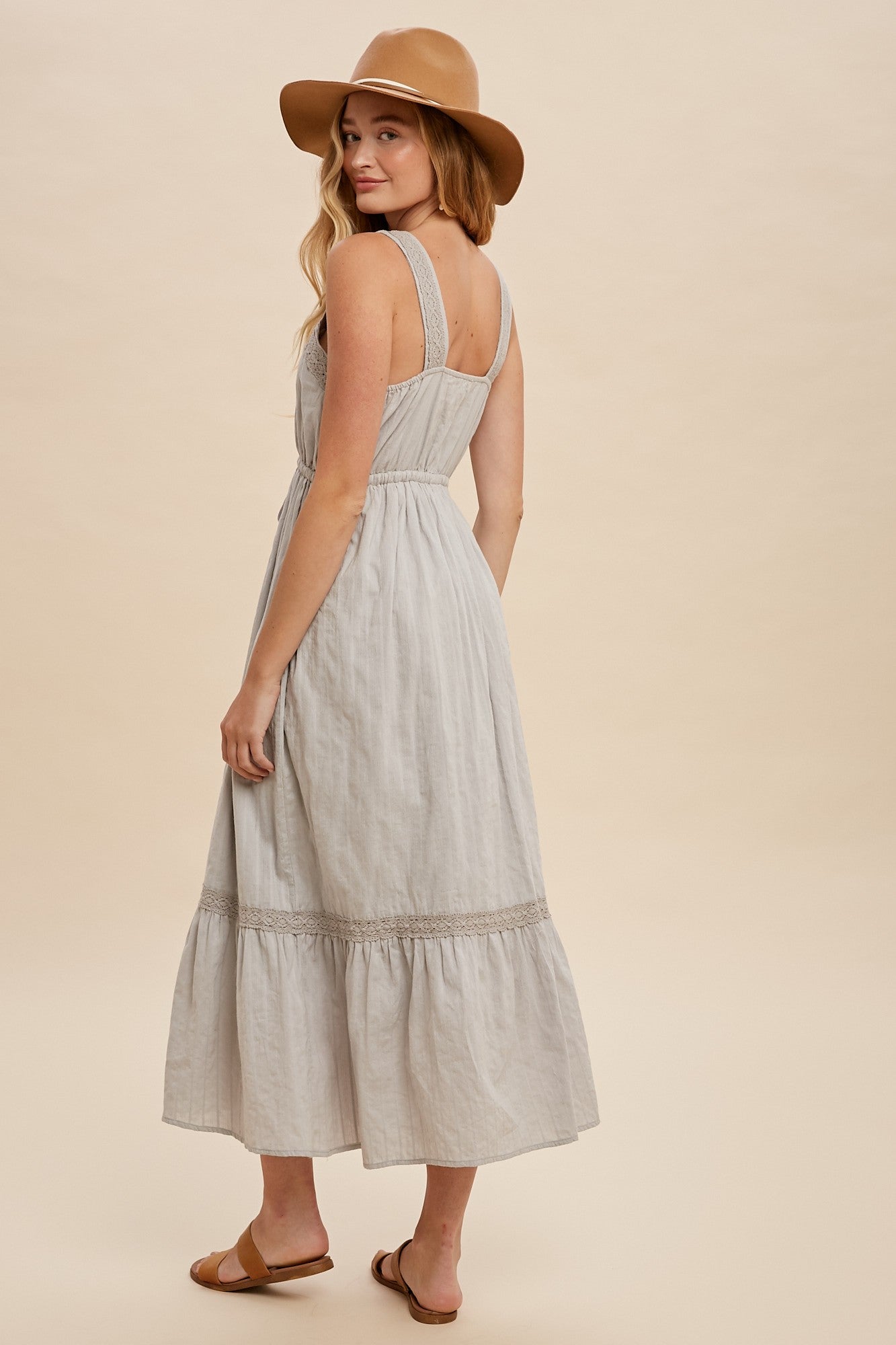 Sleeveless Lace Accent Prairie Dress