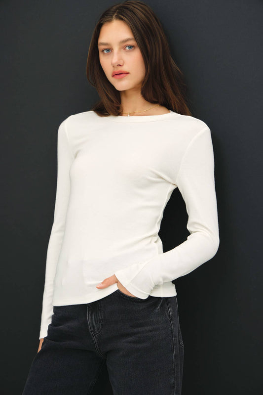 CREW NECK LONG SLEEVE KNIT TOP