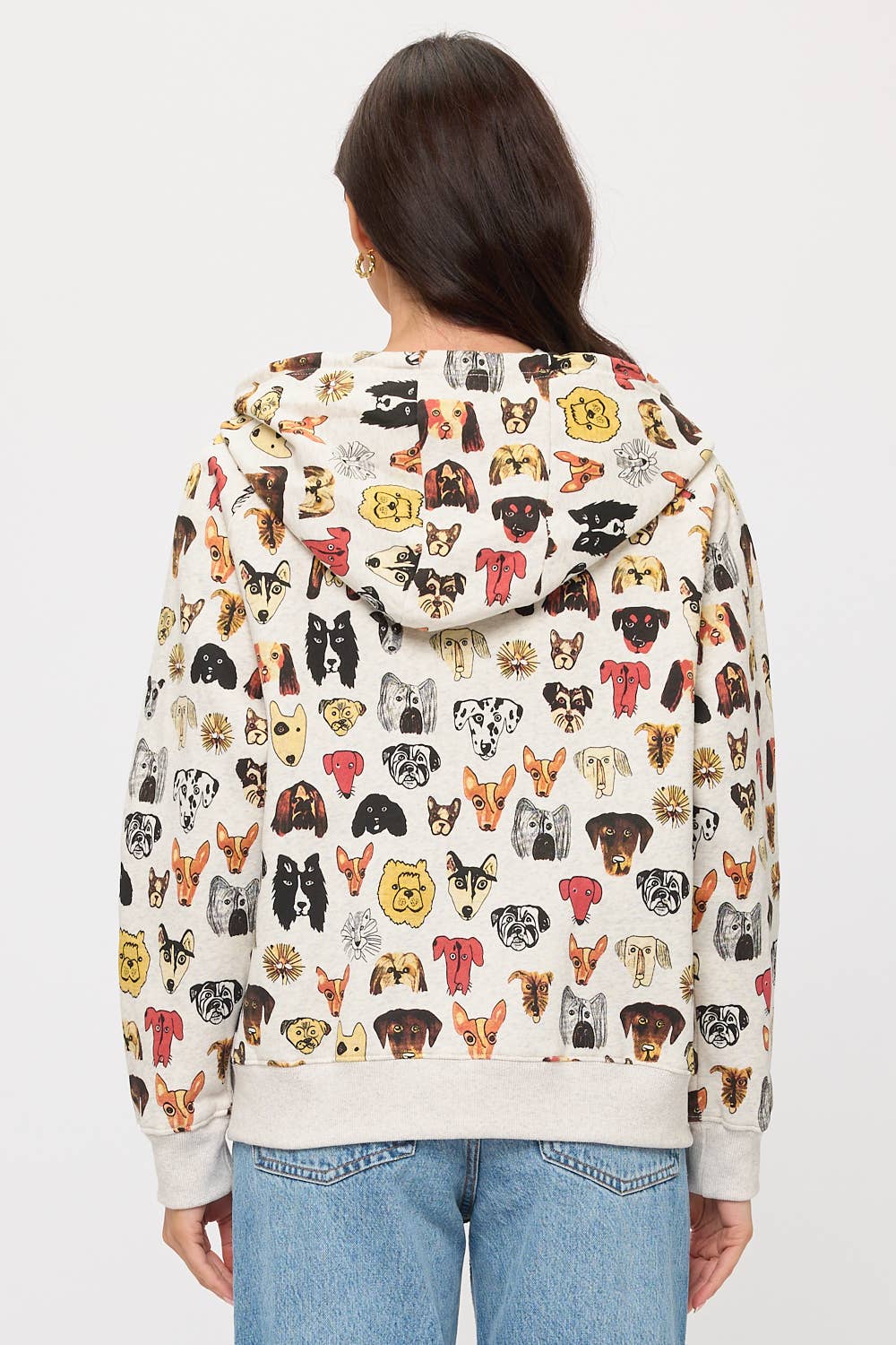 COLORFUL DOG FACES PRINT ZIP UP HOODIE