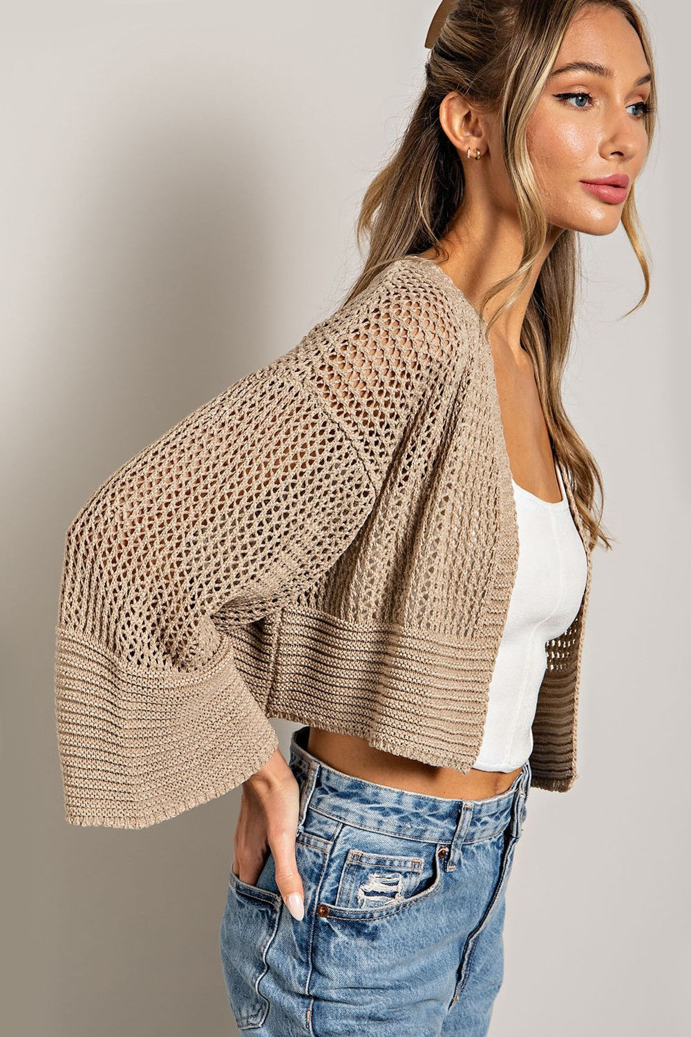 Open Knit Cropped Cardigan