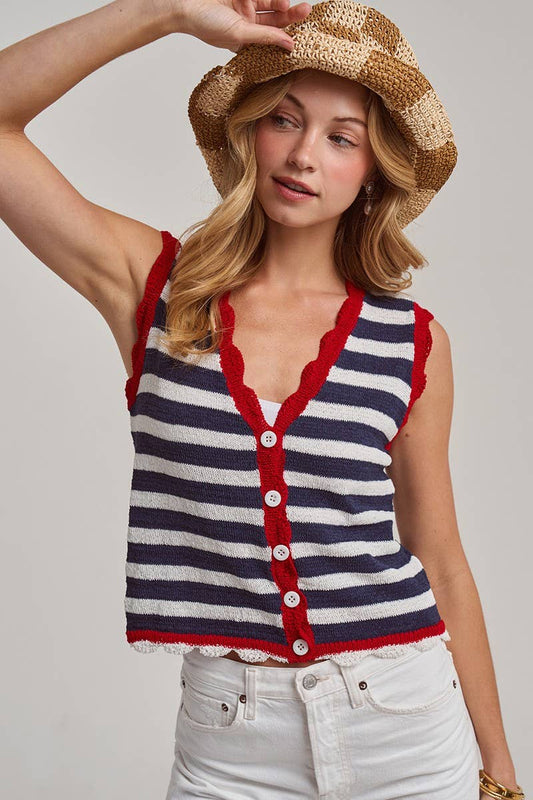 STRIPED SLEEVELESS KNIT VEST TOP