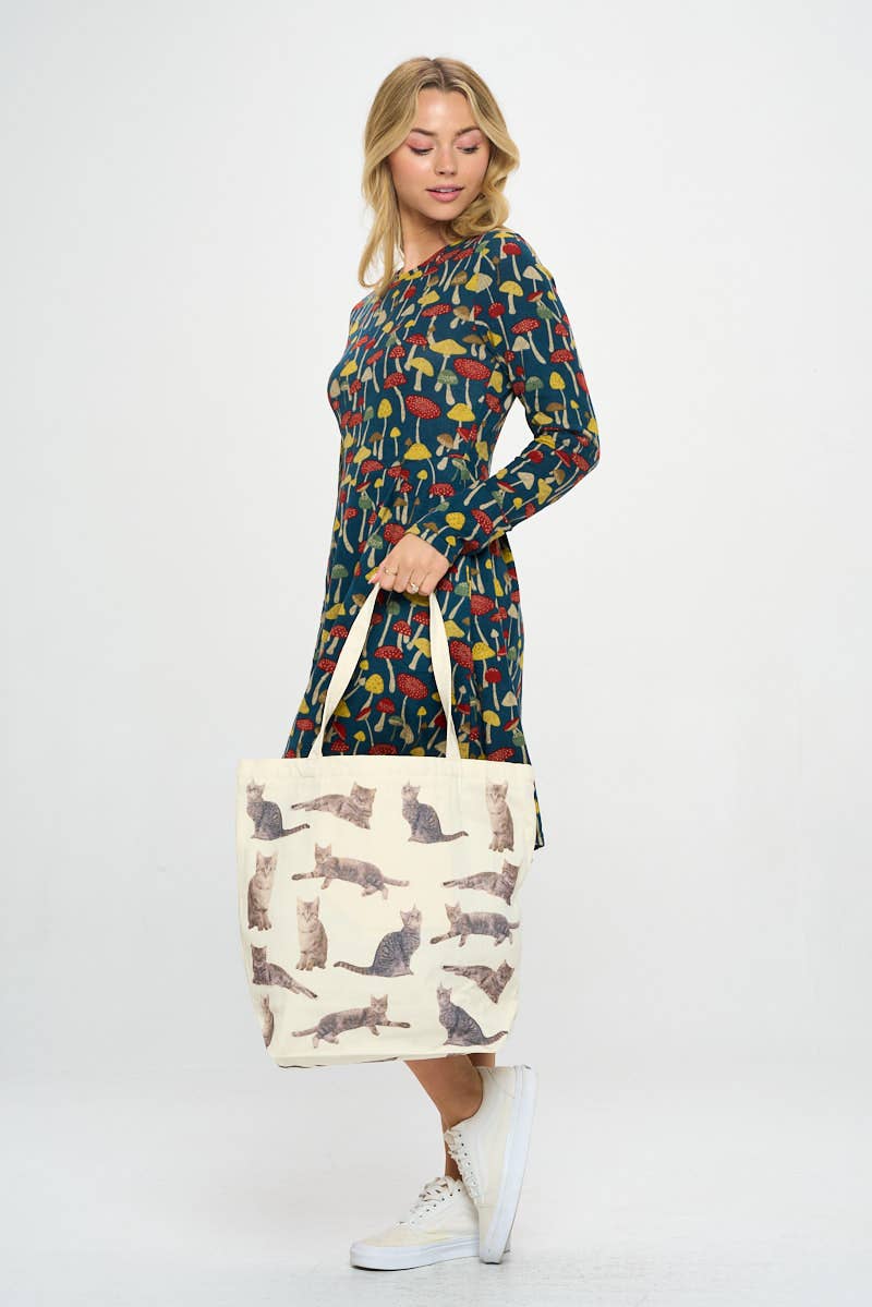 GREY TABBY CAT PRINT TOTE BAGS