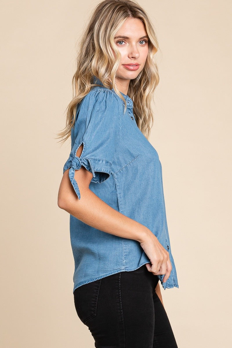Chambray Tie Sleeve Top