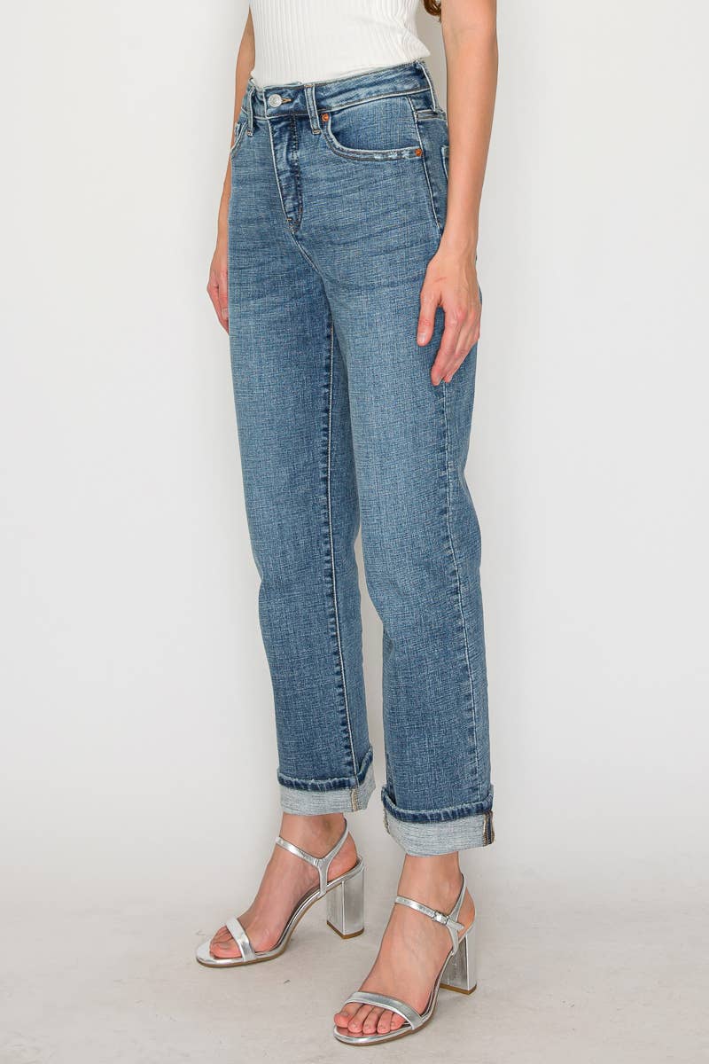 TUMMY CONTROL HIGH RISE STRETCH STRAIGHT W/ SINGLE CUFF JEAN