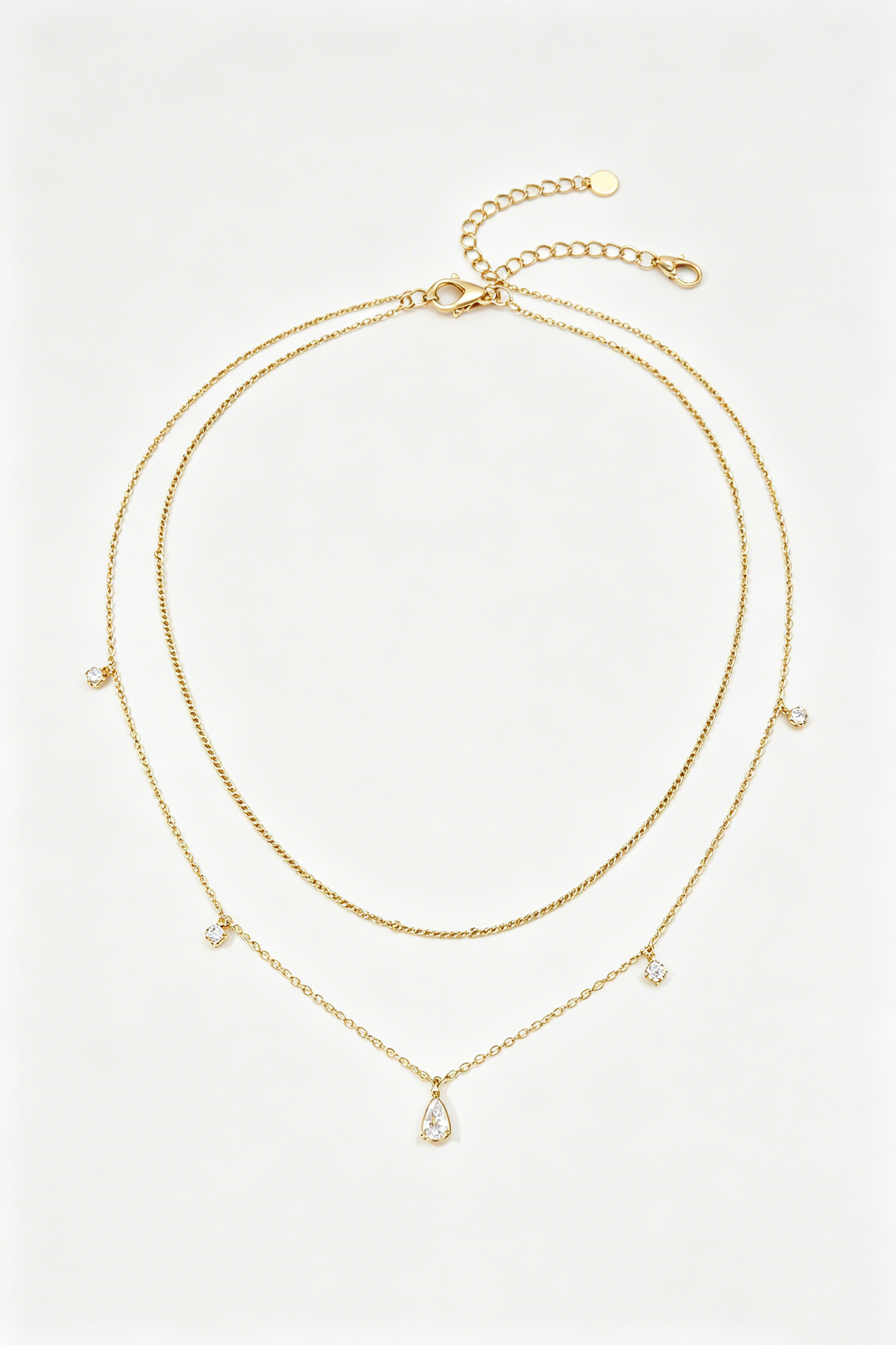 Dainty Gold Layered Necklace – Cubic Zirconia Drop Pendant