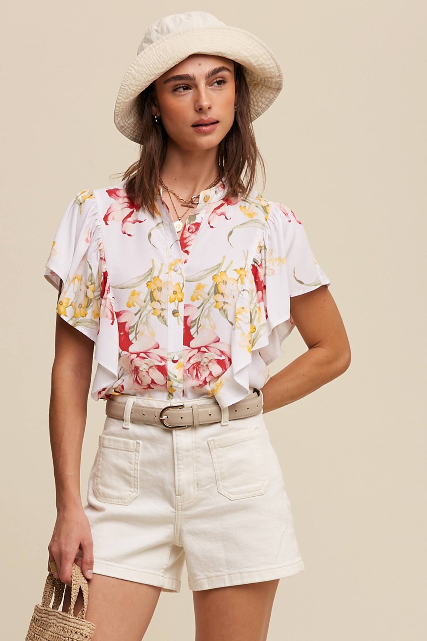 Floral Flutter Sleeve Blouse