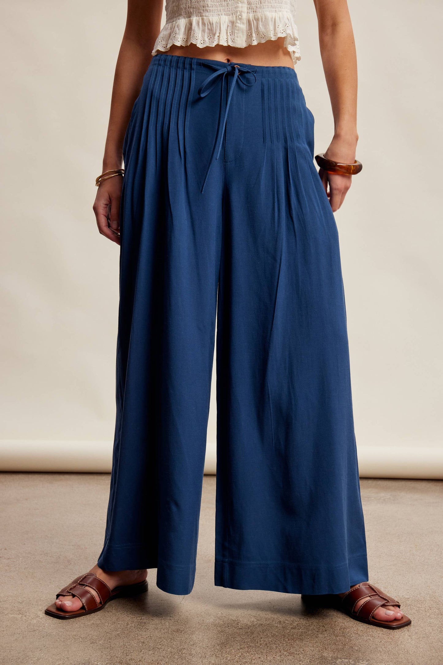 Pleated Waist Wide Leg Pants