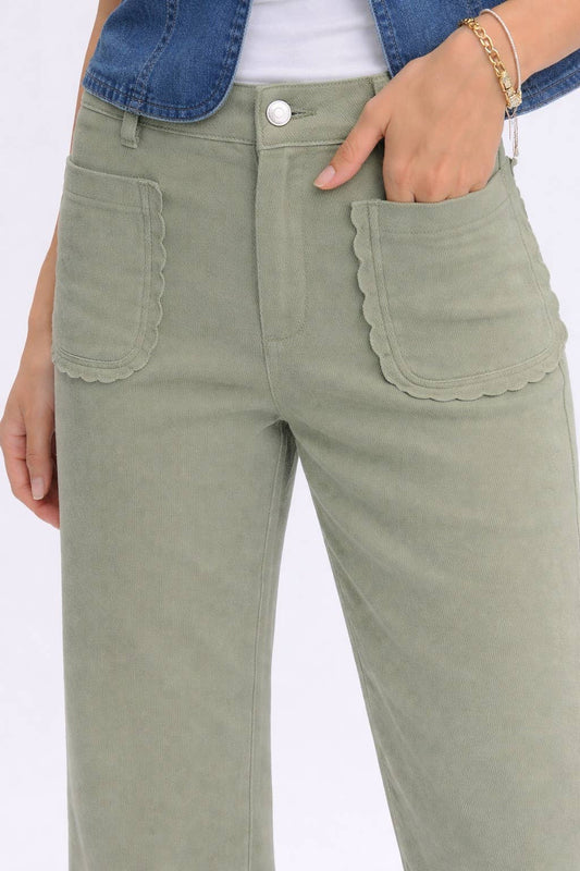 STRETCH MID RISE WIDE LEG PANTS