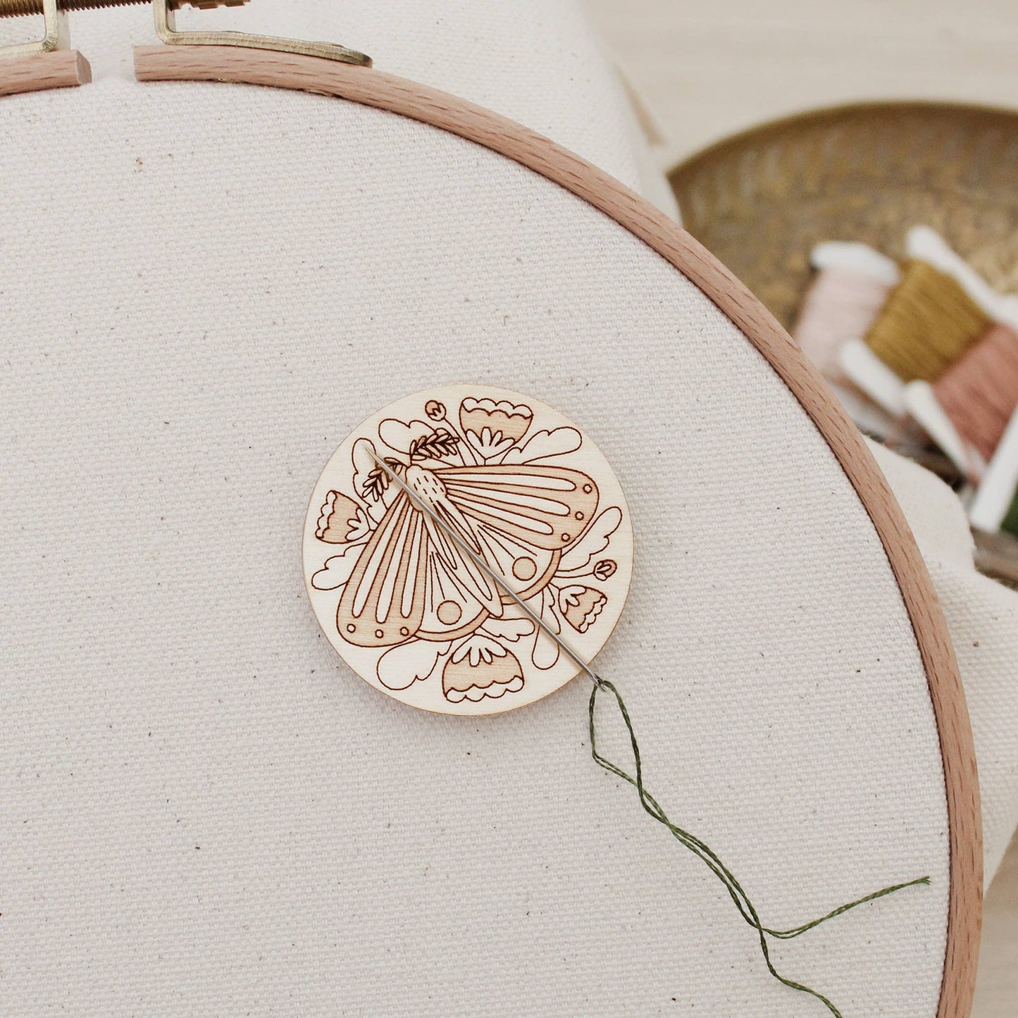 Wood Moth Needle Minder, Nature Themed Sewer's Gift