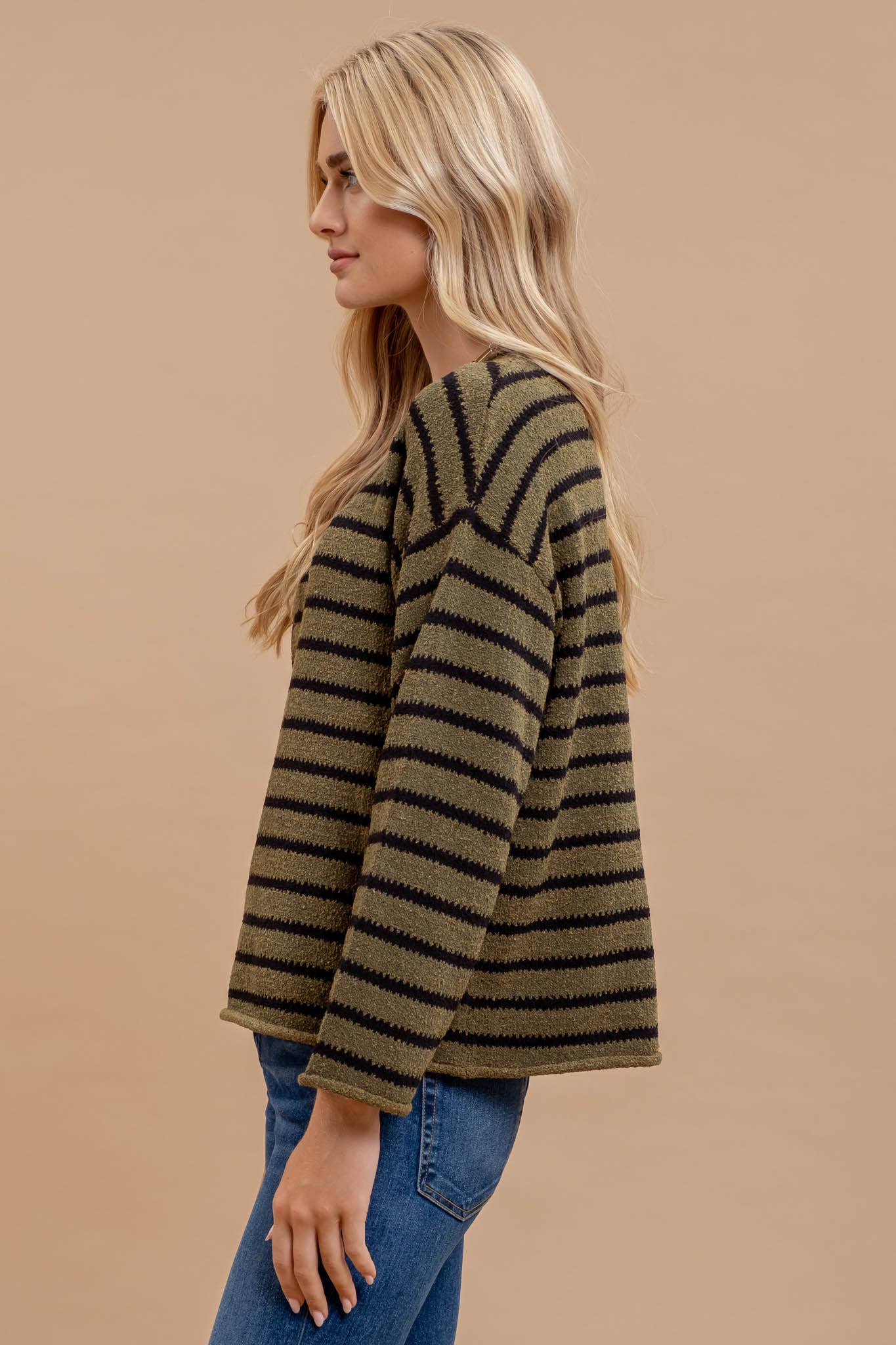 Drop Shoulder Striped Sweater