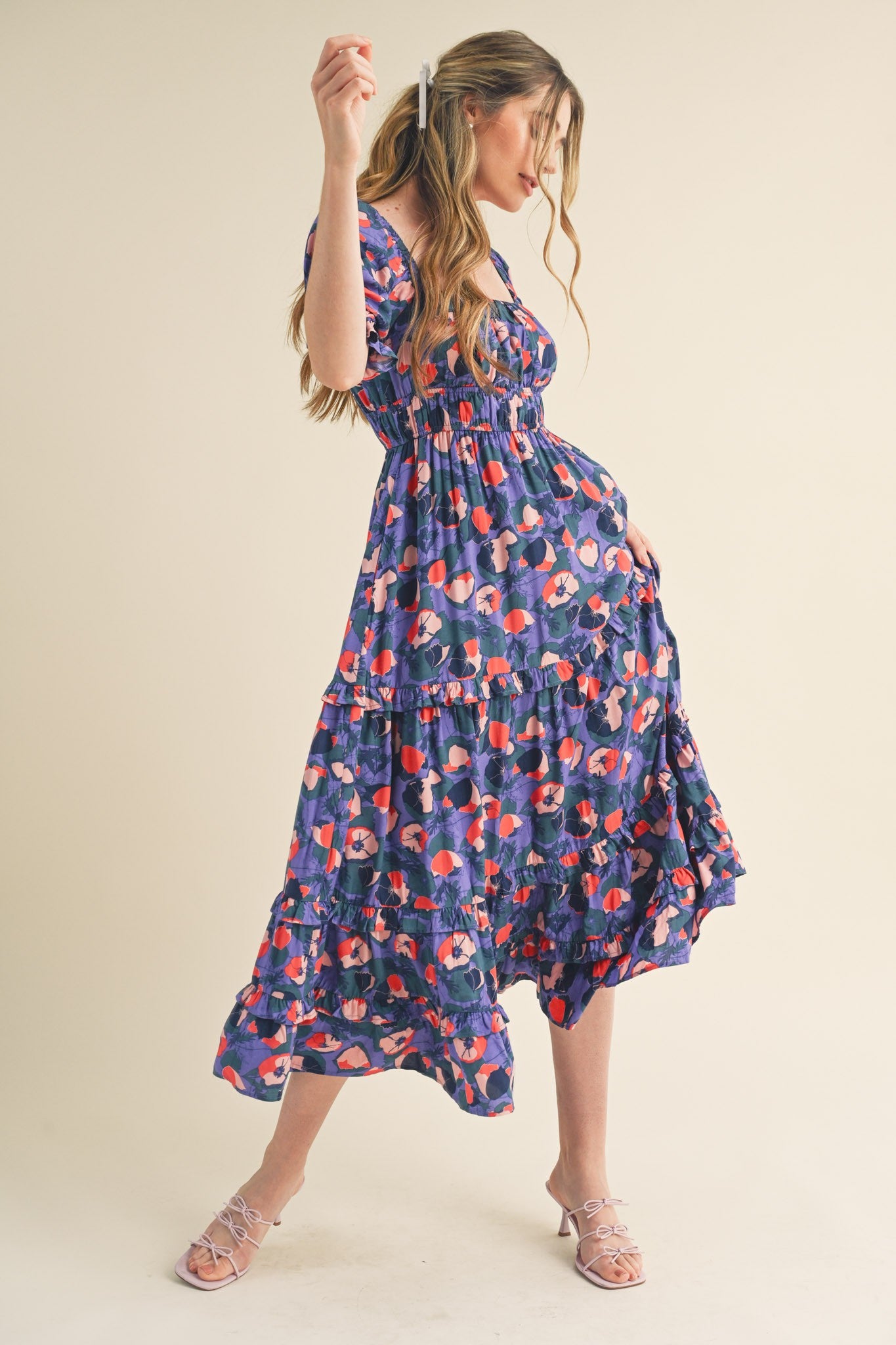 Floral Print Puff Sleeve maxi Dress
