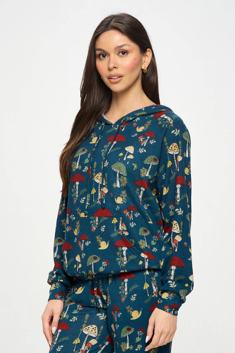 Mushroom Bug and Floral Print Hoodie