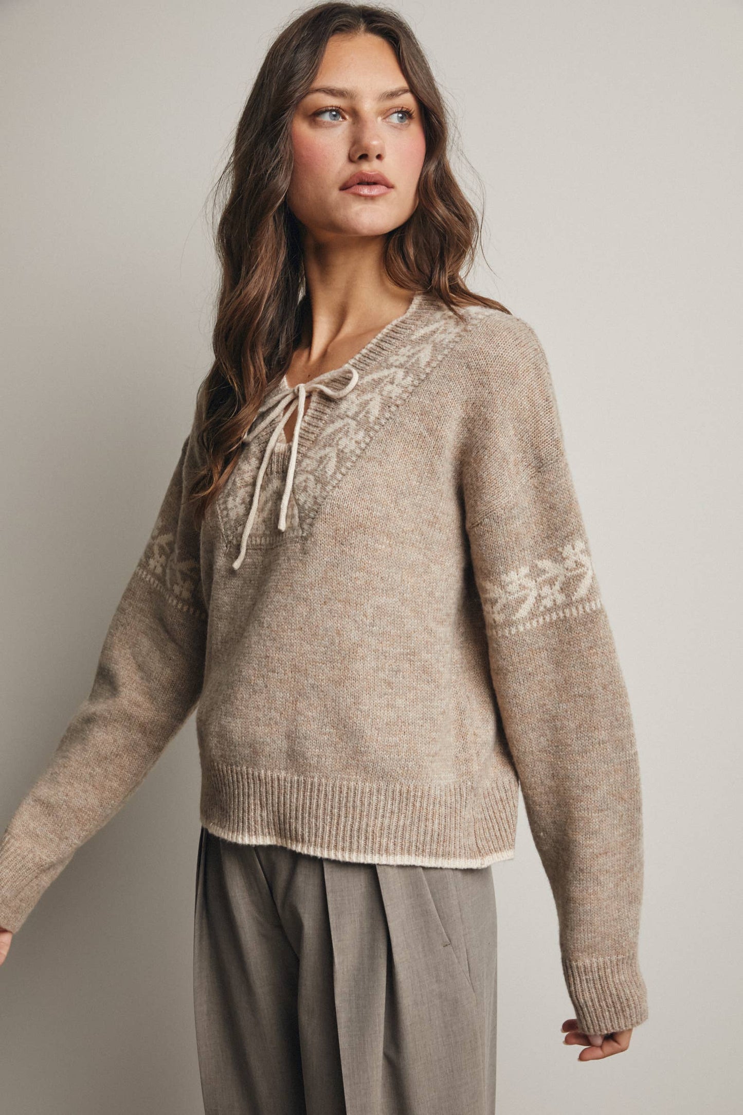 Fair Isle Tie-Neck Sweater