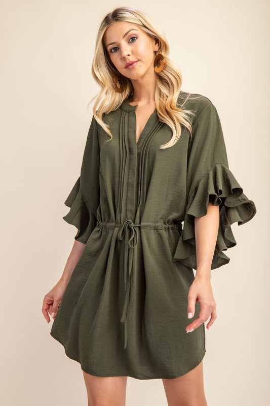 Ruffled Bell Sleeve Dress