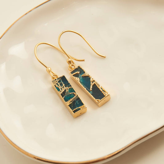 Drop Earrings Tahani Textured Genuine Stone Bar 18K Gold