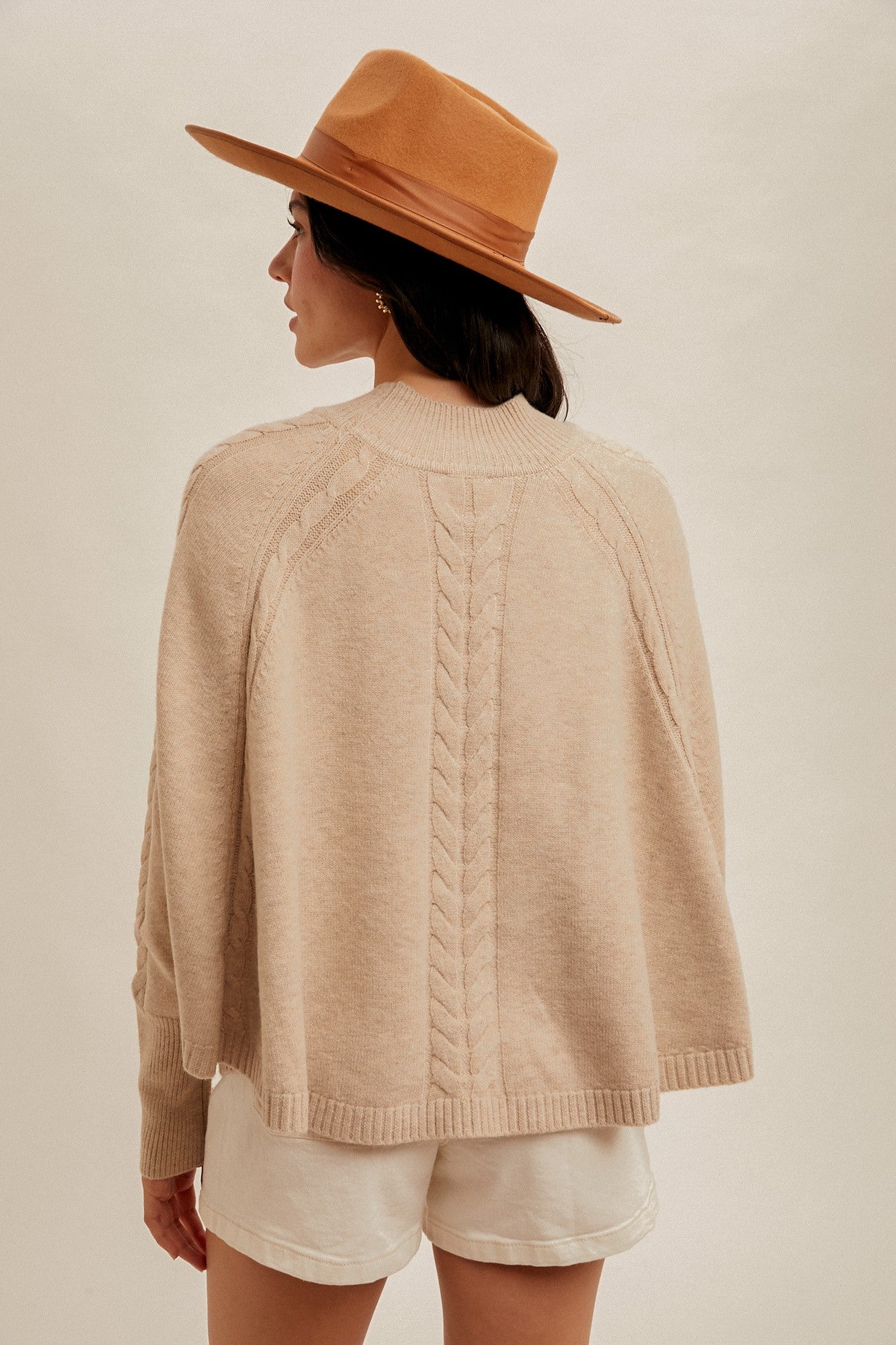 Cable Knit Mock Neck Poncho