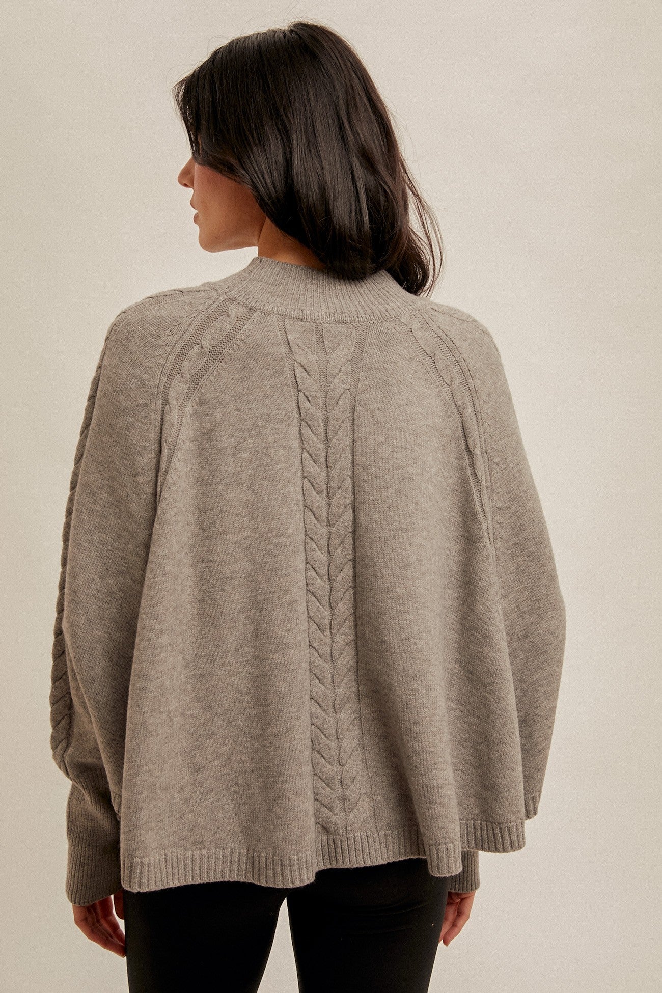 Cable Knit Mock Neck Poncho