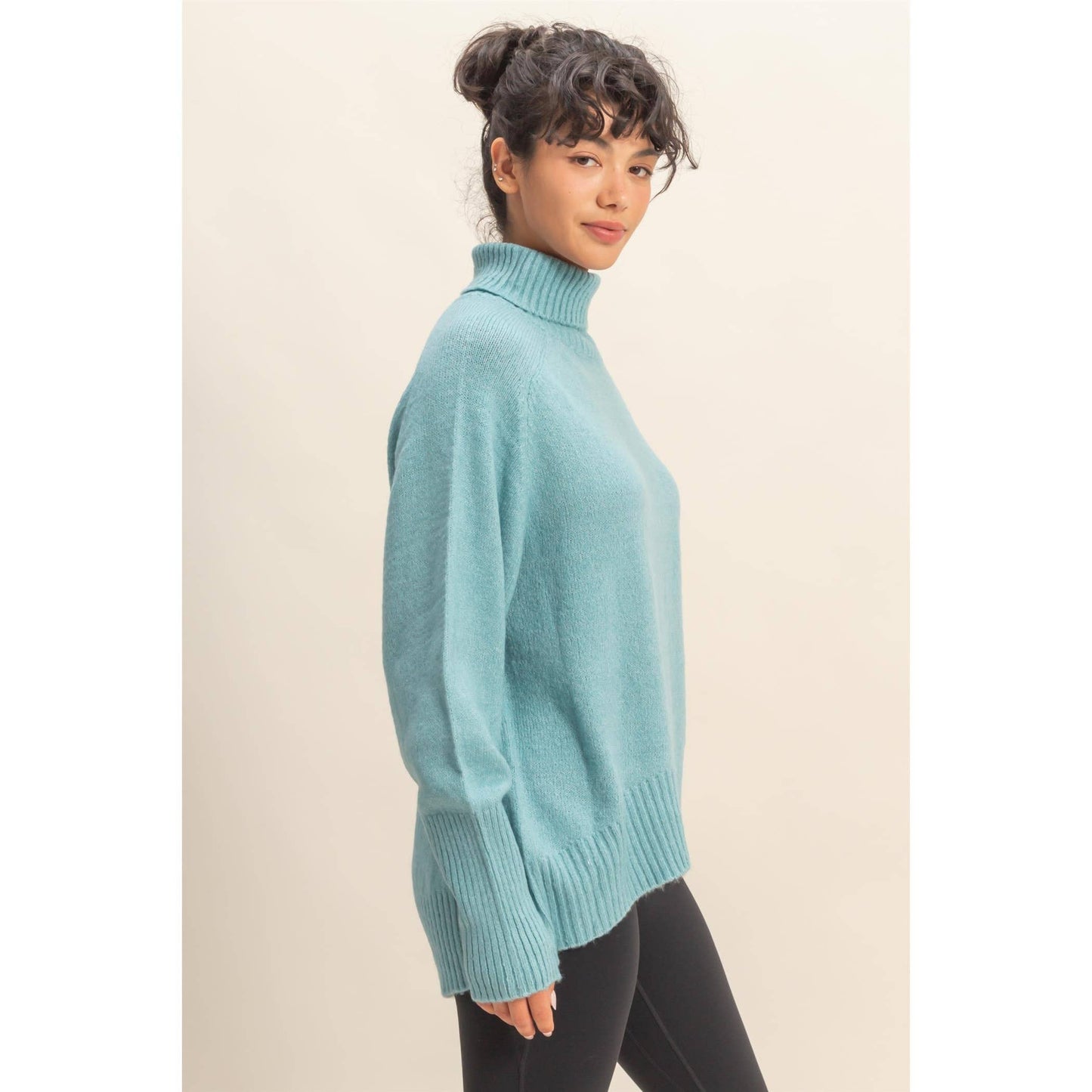 Oversized High Low Turtleneck Sweater