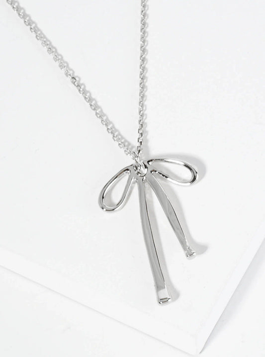 18K Gold Dipped Brass Ribbon Bow Pendant Necklace