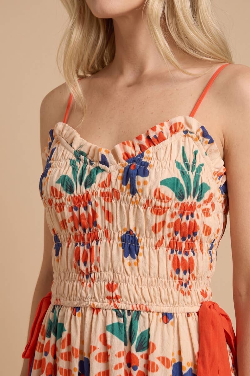 Tropicana Smocked Midi Spaghetti Strap Dress