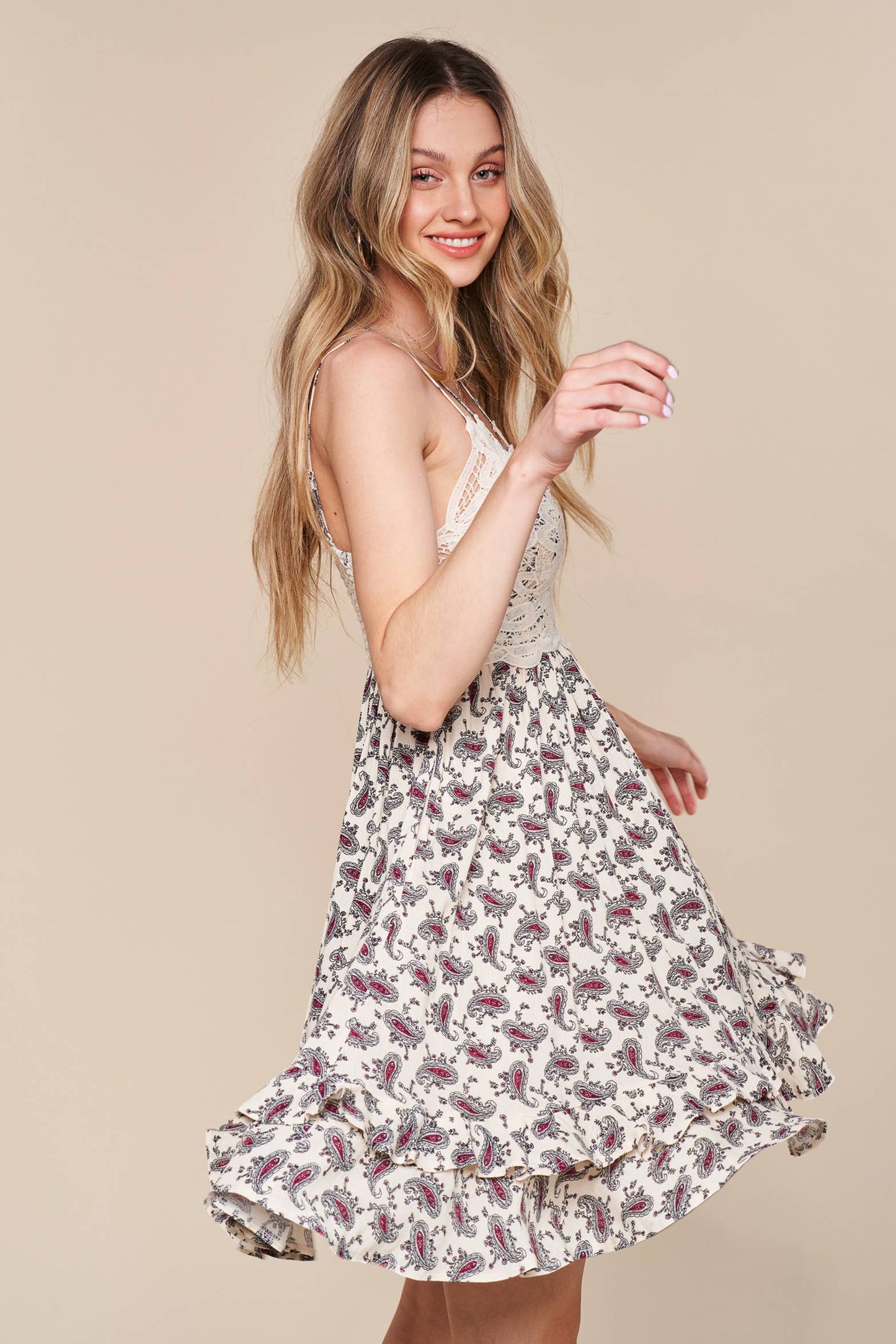 Paisley Lace Trim Mini Dress