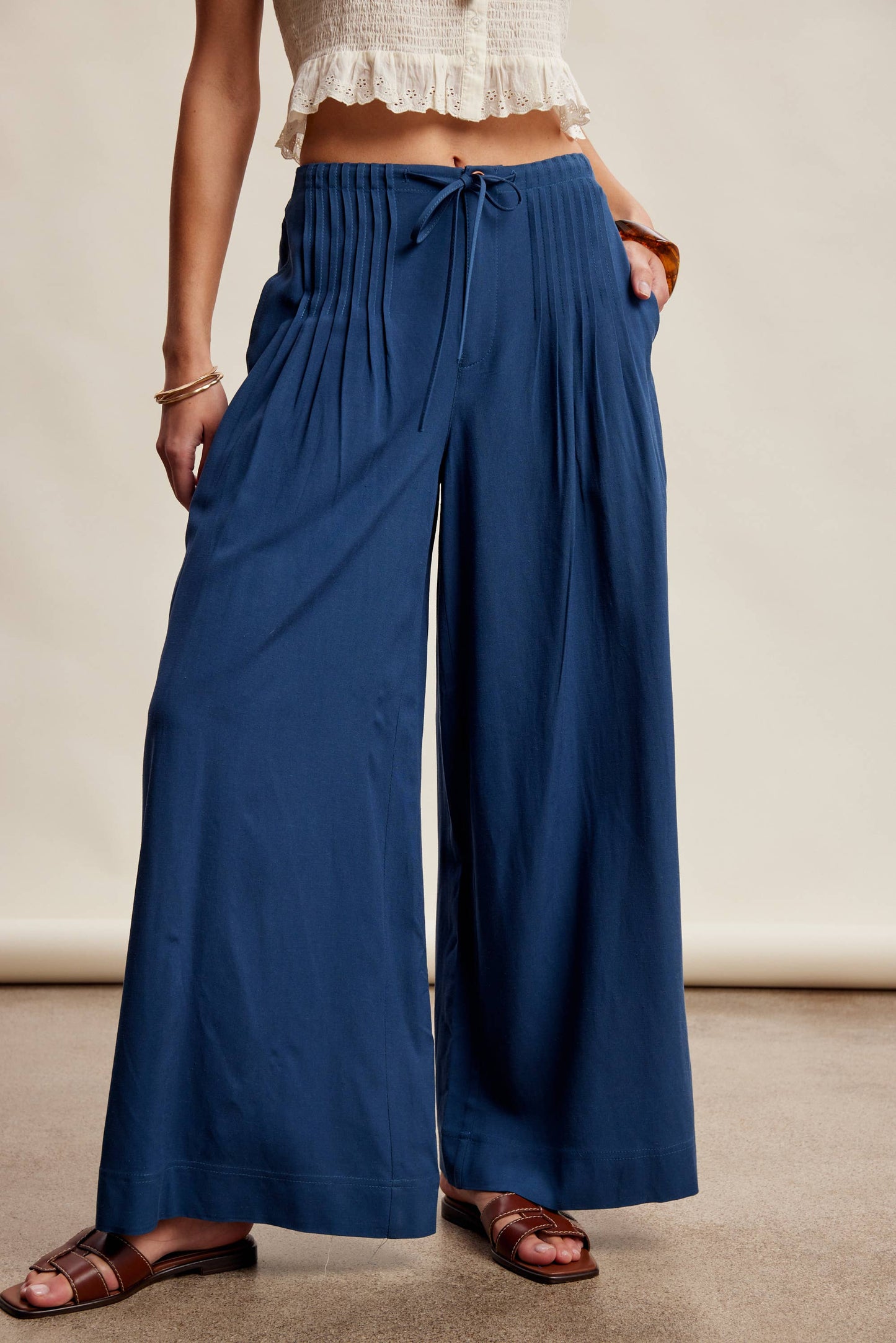 Pleated Waist Wide Leg Pants