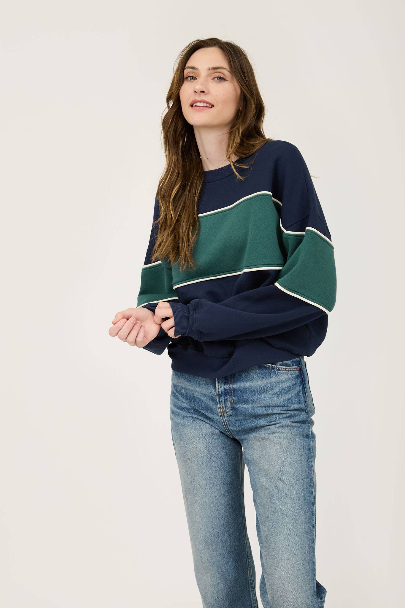 Color Block Stripe Long Sleeve Sweatshirt