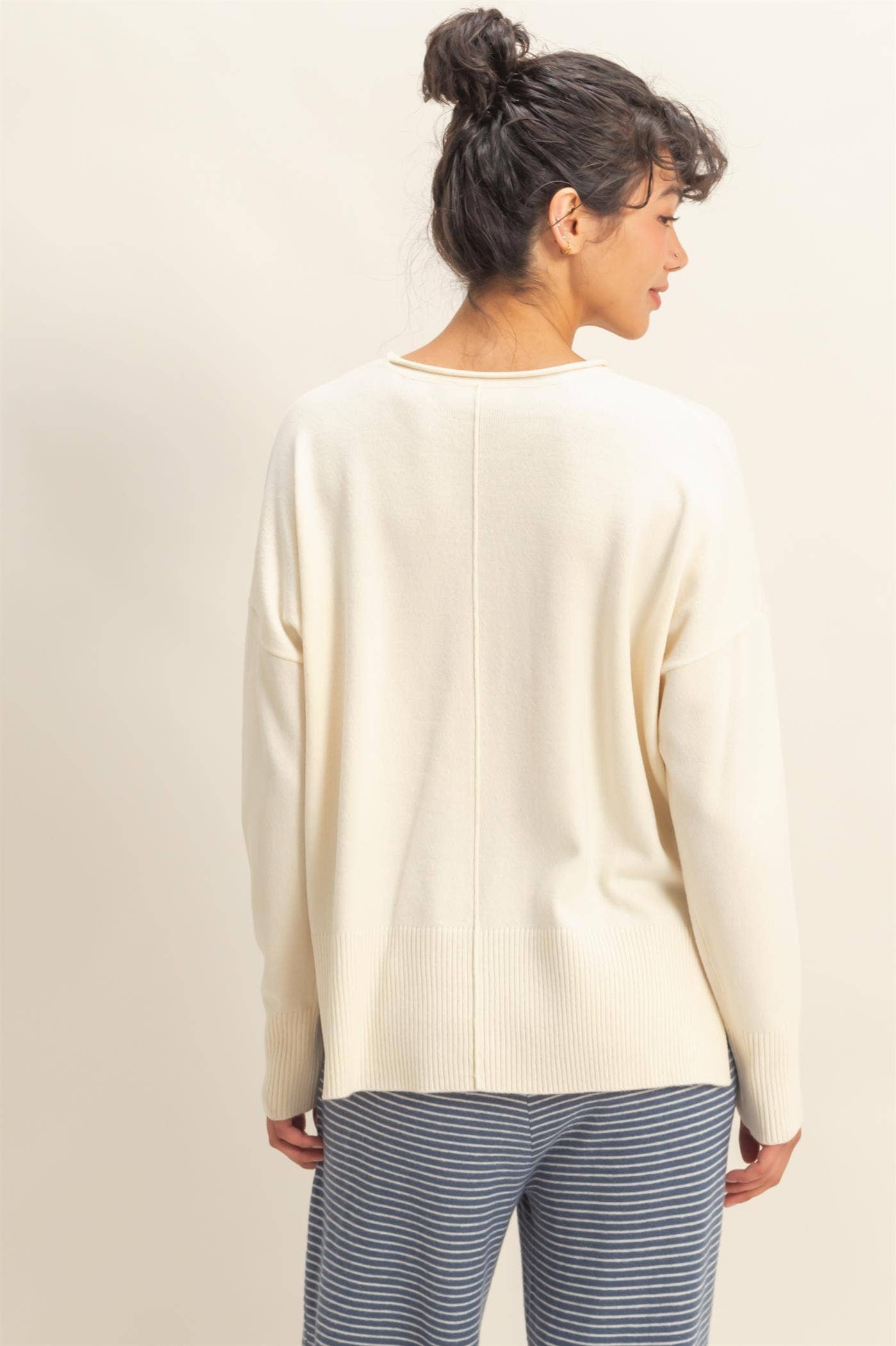 Round Roll Neck Drop Shoulder Sweater