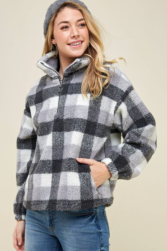 Fuzzy Plaid Half Zip