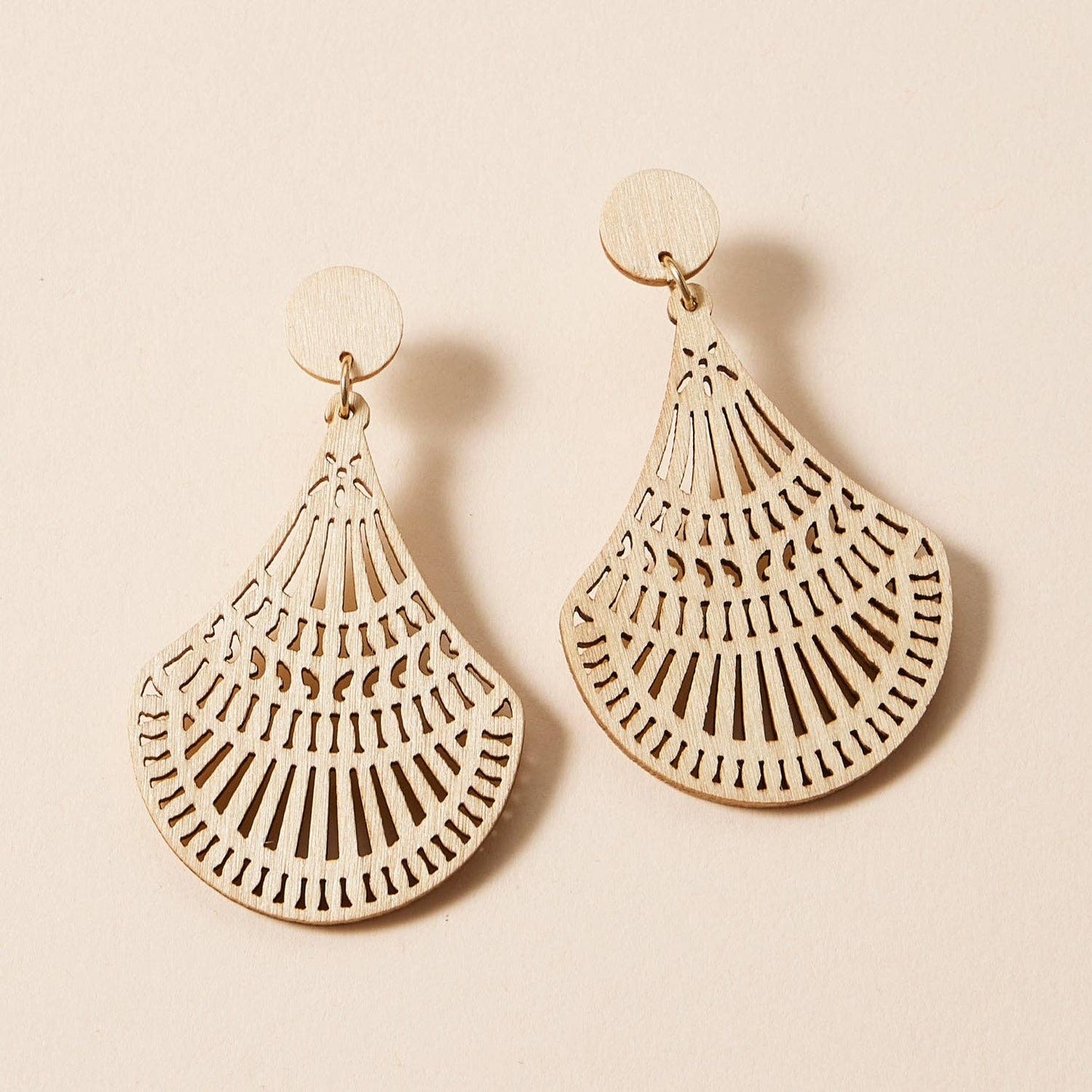 Bohemian Fan Shaped Laser cut Wooden Drop Earrings