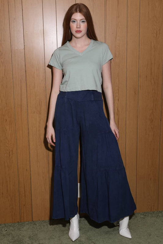 WIDE LEG PANTS WITH V YOKE WAIST BAND