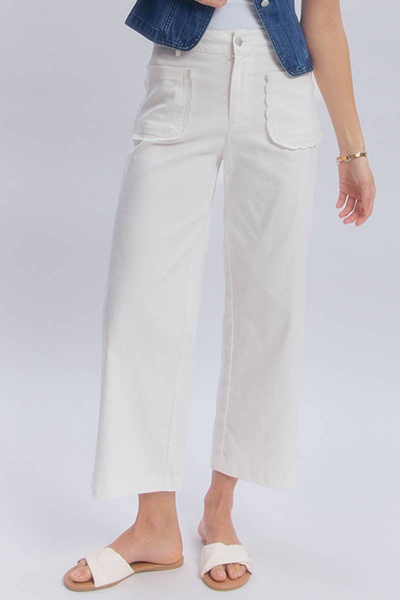 STRETCH MID RISE WIDE LEG PANTS