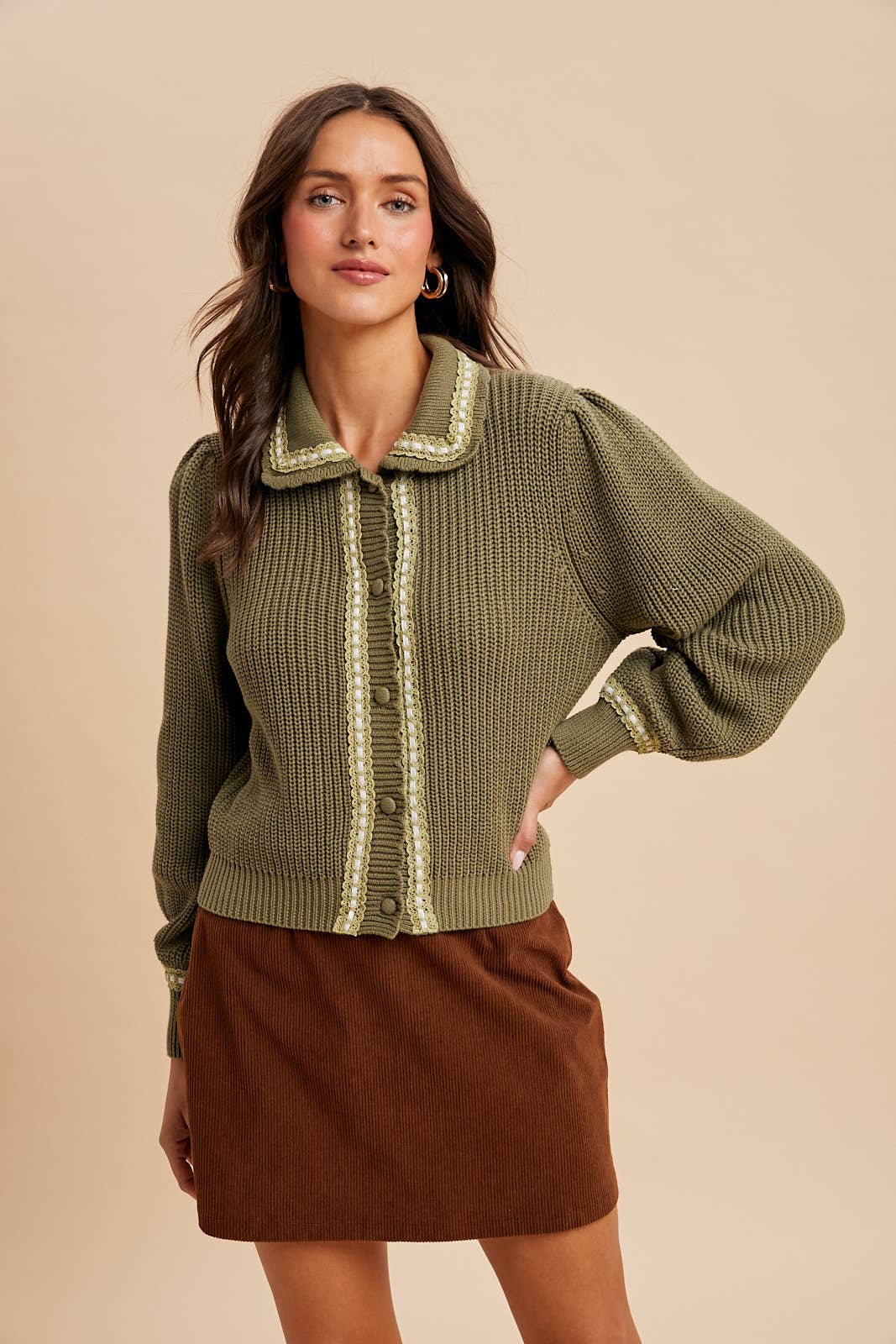 DOLL COLLAR KNITTED CARDIGAN