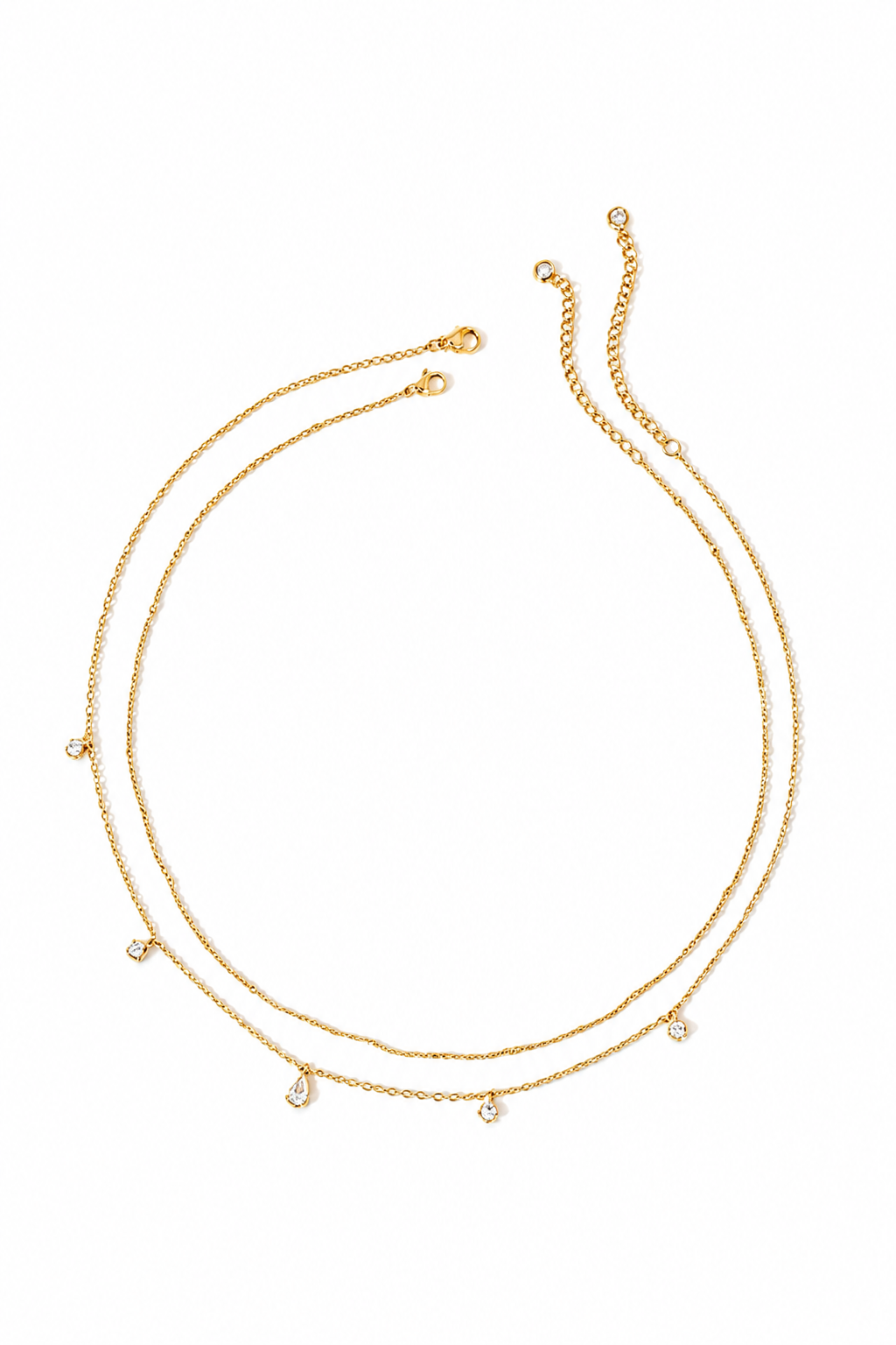 Dainty Gold Layered Necklace – Cubic Zirconia Drop Pendant