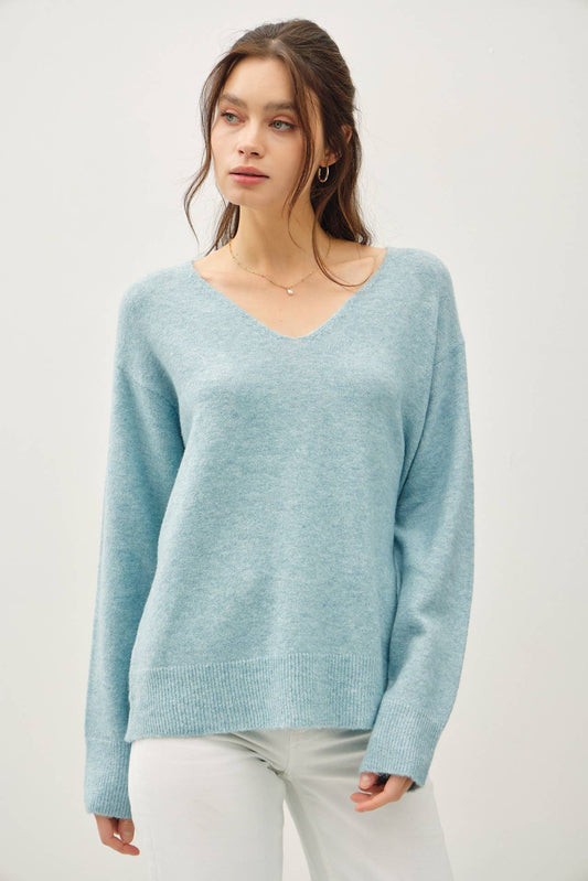 WOOL BLEND RELAXED V-NECK SWEATER