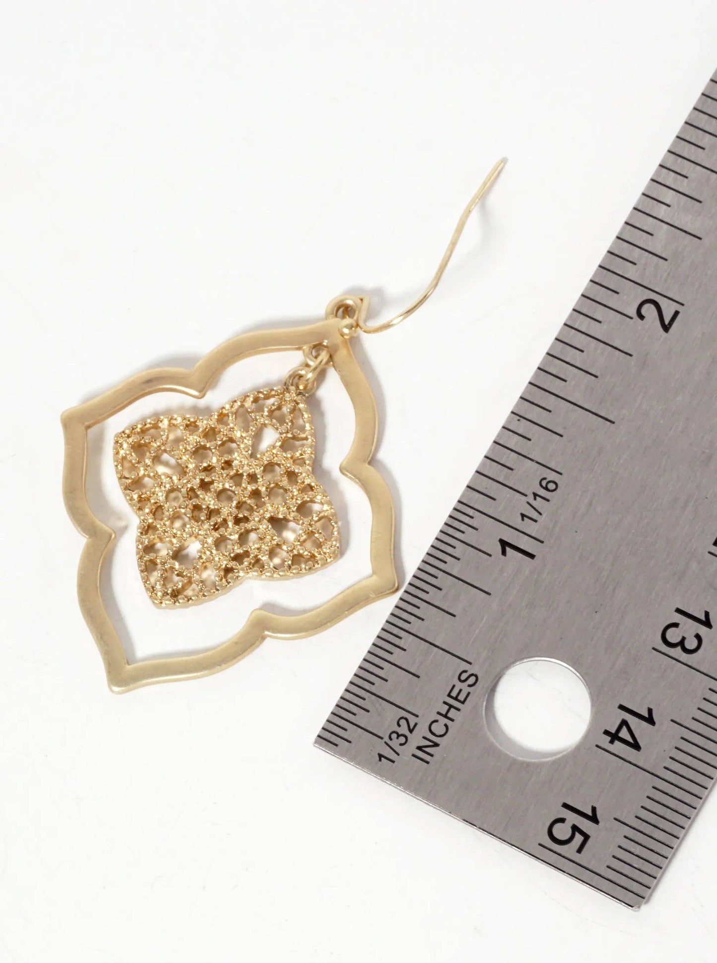 Metal Filigree Double Quatrefoil Dangle Drop Earrings