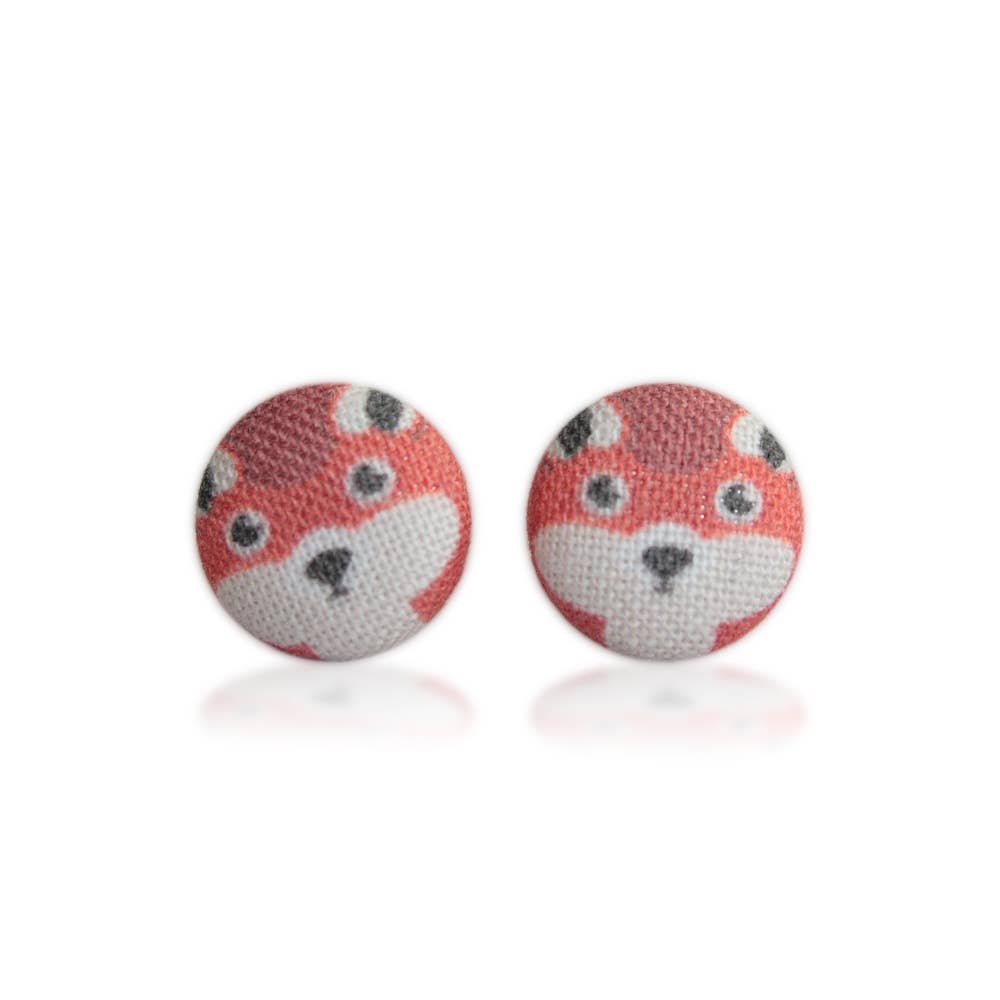 Red Fox Fabric Button Earrings