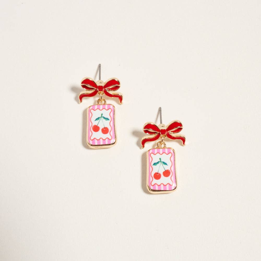 Vintage Print Tile Enamel Bow Earrings